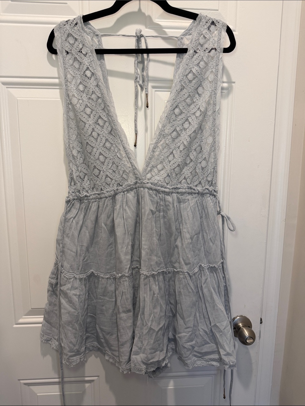 Free People Light Gray Lace-Front Romper with matching Bandeau